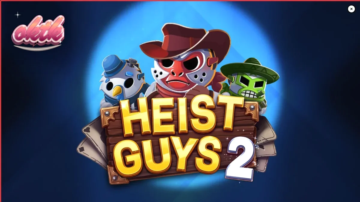 Heist Guys 2 স্লট গেমের একটি দৃশ্য যেখানে কাউবয় থিমের চোরদের ব্যাংক ডাকাতির প্রস্তুতি দেখা যাচ্ছে।